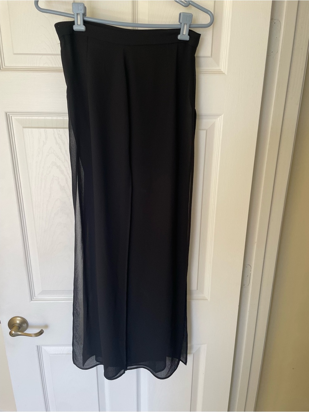 Women's Black Wide-Leg Sheer Overlay Pants